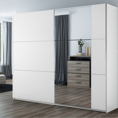 White Mirrored Sliding Door Wardrobe 250cm – FINLEY