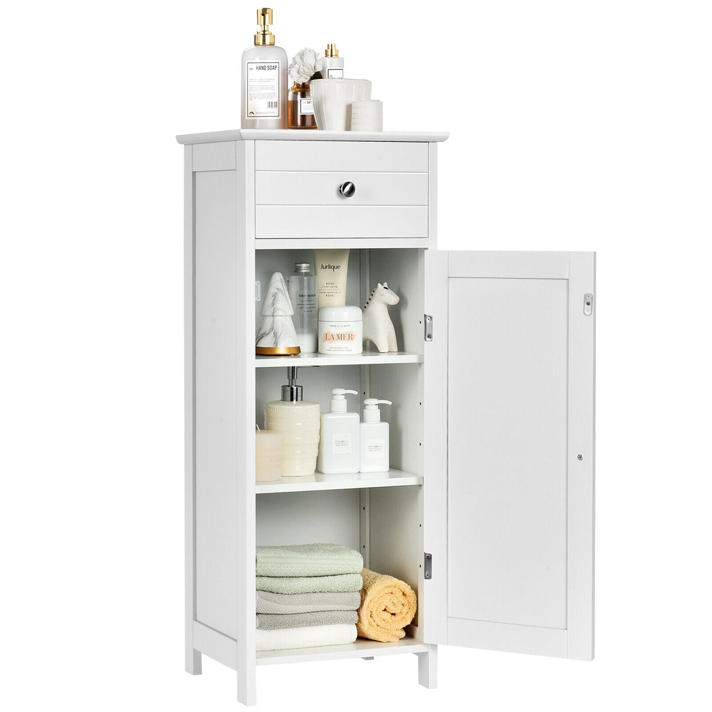 1-Door Freestanding Bathroom Storage Cabinet with Drawer and Adjustable Shelves-White
