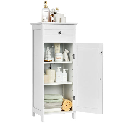 1-Door Freestanding Bathroom Storage Cabinet with Drawer and Adjustable Shelves-White