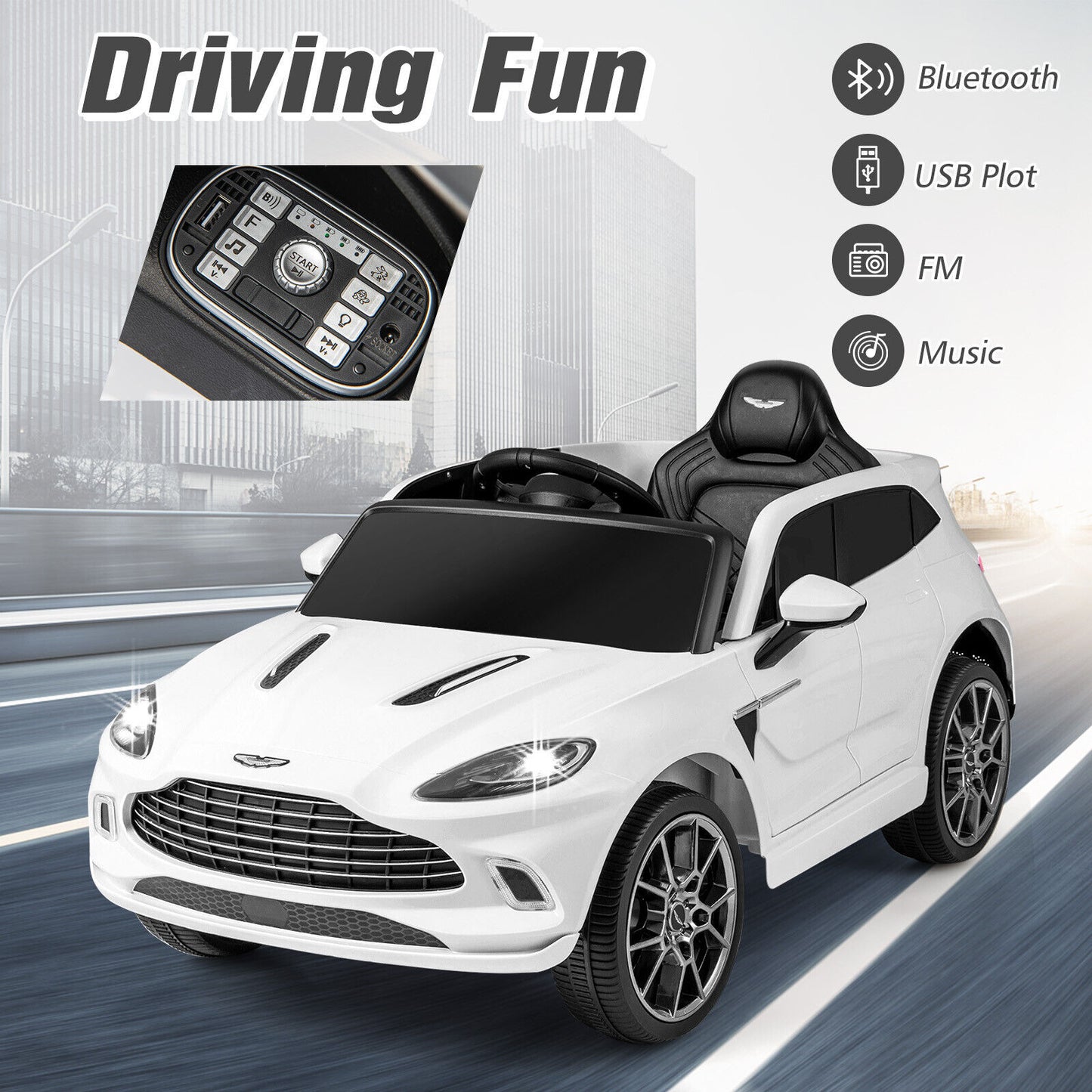 12V Licensed Aston Martin DBX Kids Ride On Car with Dual Lockable Doors-White
