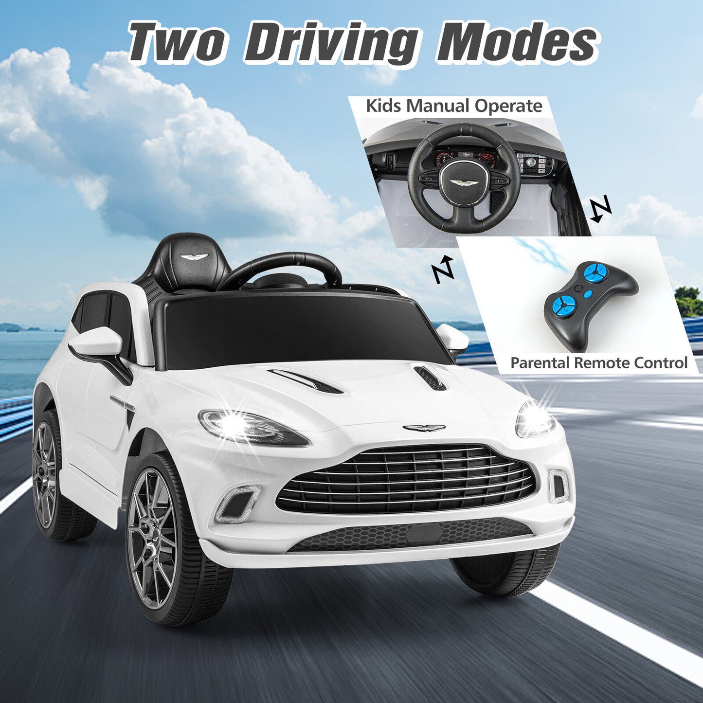 12V Licensed Aston Martin DBX Kids Ride On Car with Dual Lockable Doors-White