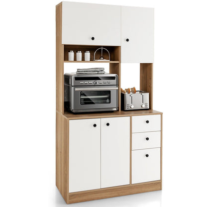 180CM Modern Kitchen Freestanding Storage Cabinet with Doors and Adjustable Shelves-White