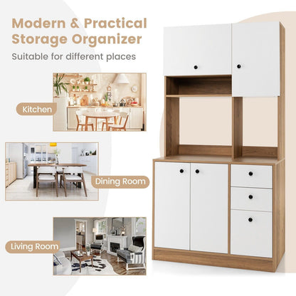 180CM Modern Kitchen Freestanding Storage Cabinet with Doors and Adjustable Shelves-White