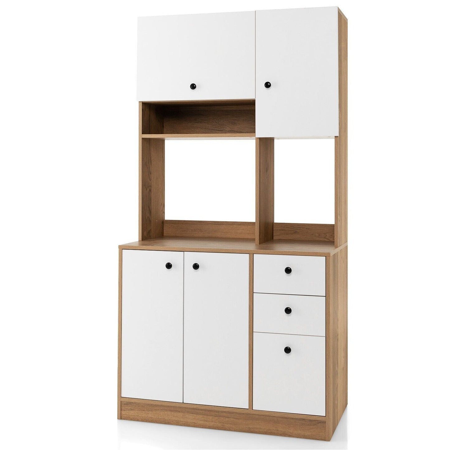 180CM Modern Kitchen Freestanding Storage Cabinet with Doors and Adjustable Shelves-White