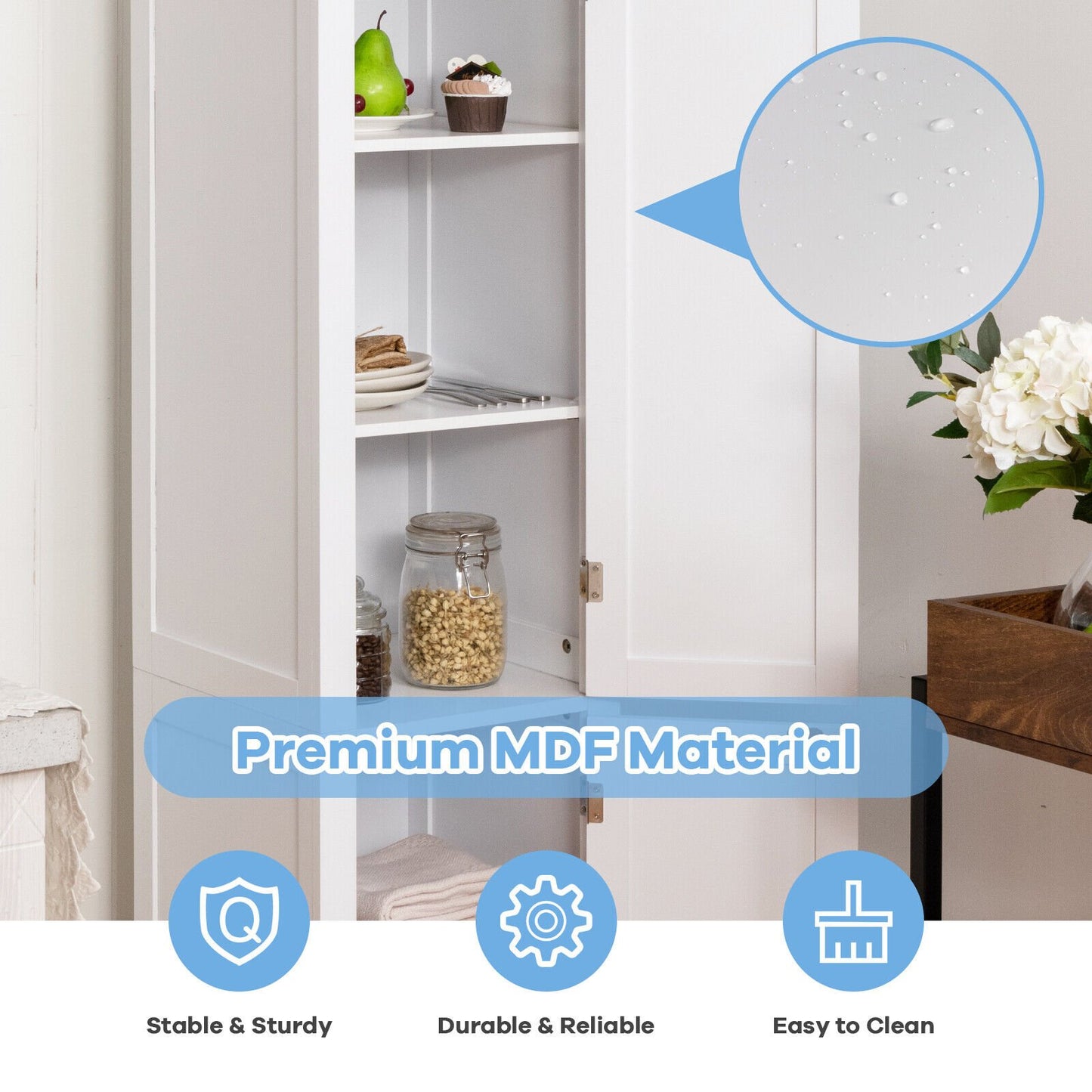 2-Door 160cm High Freestanding Bathroom Cabinet with 5-Tier Shelves-White