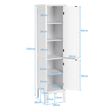 2-Door 160cm High Freestanding Bathroom Cabinet with 5-Tier Shelves-White