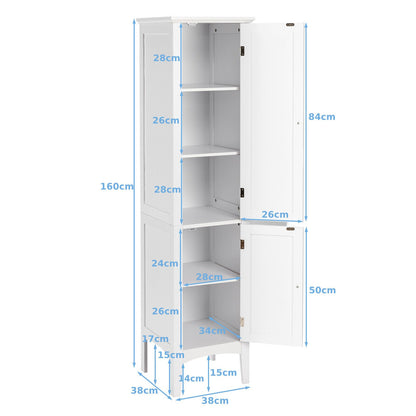 2-Door 160cm High Freestanding Bathroom Cabinet with 5-Tier Shelves-White