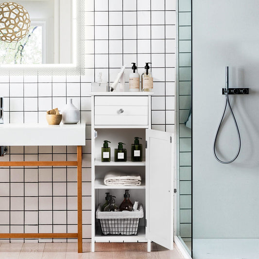 3-Tier Free-Standing Bathroom Cabinet with Drawer-White