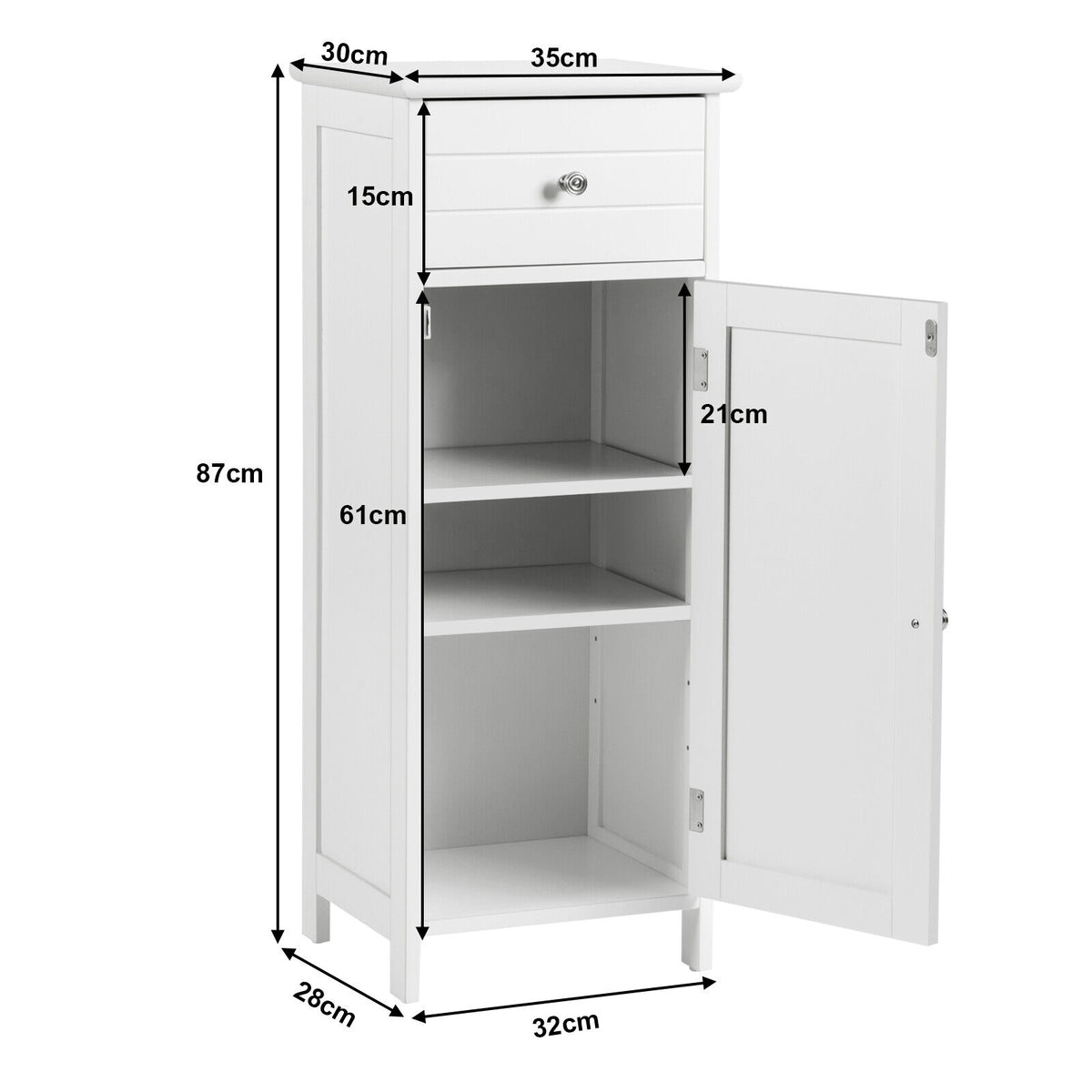 3-Tier Free-Standing Bathroom Cabinet with Drawer-White