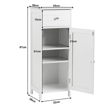 3-Tier Free-Standing Bathroom Cabinet with Drawer-White
