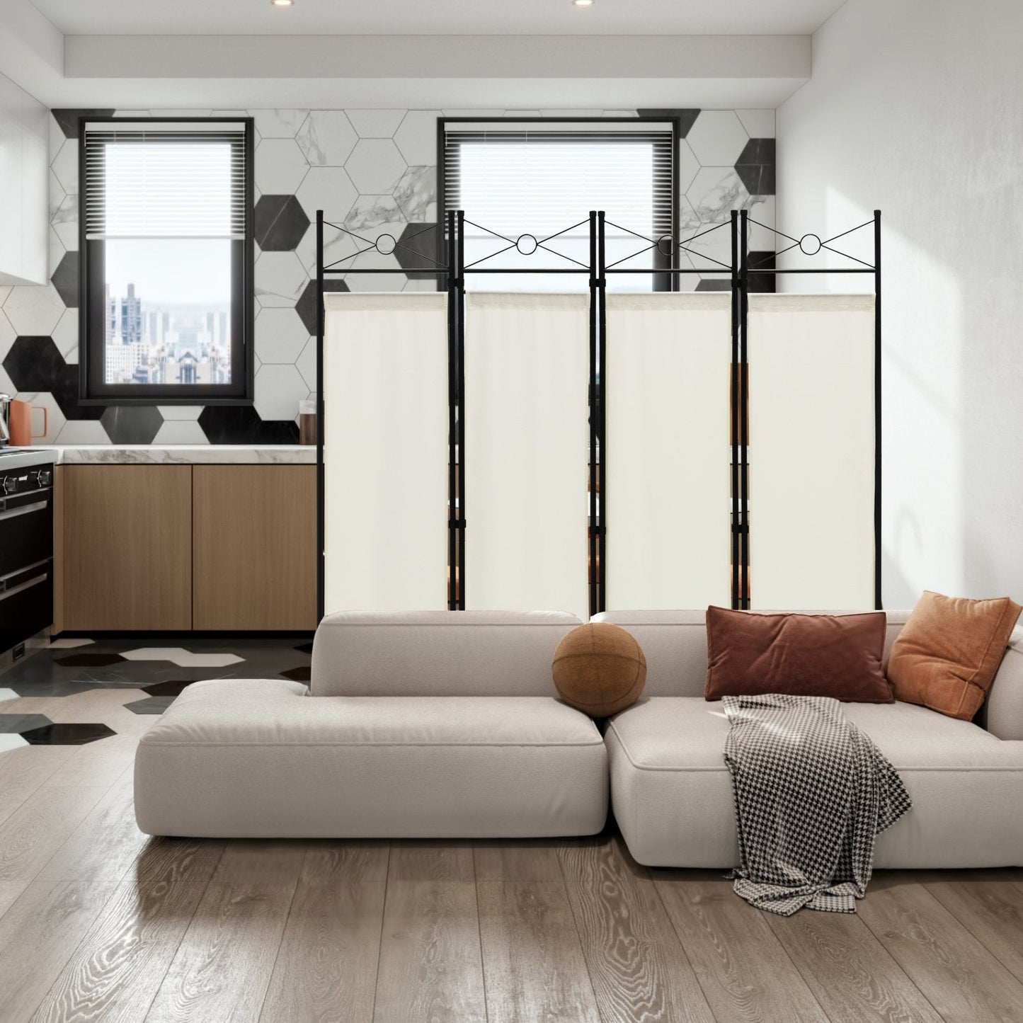 6 Feet 4-Panel Light Weight Room Divider with Polyester Cloth-White