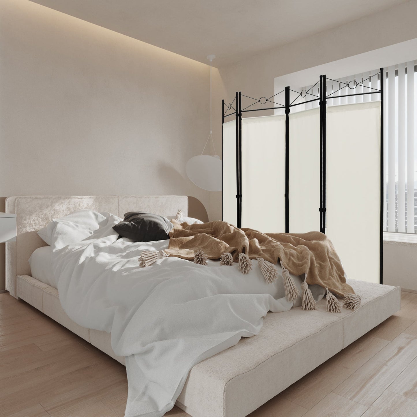 6 Feet 4-Panel Light Weight Room Divider with Polyester Cloth-White