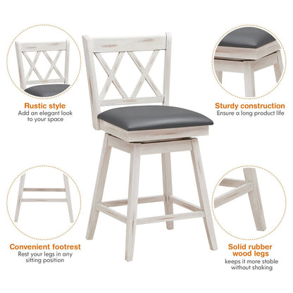 Set of 2 Counter Height Bar Stool with Ergonomic Backrest-White