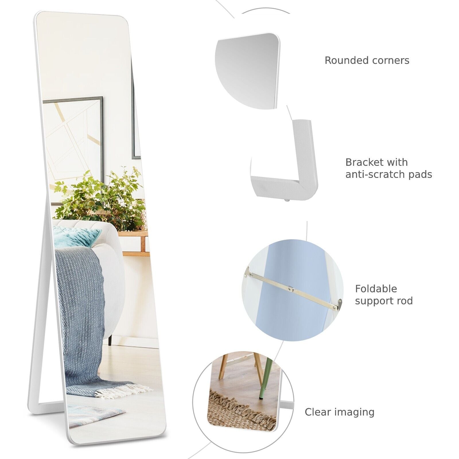 160 x 37 cm Free-standing Full Length Mirror-White