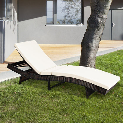 Outdoor Adjustable Folding Chaise Lounge with Removable Thick Cushion-White