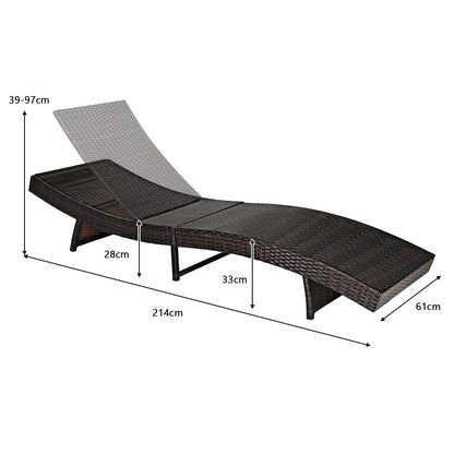 Outdoor Adjustable Folding Chaise Lounge with Removable Thick Cushion-White