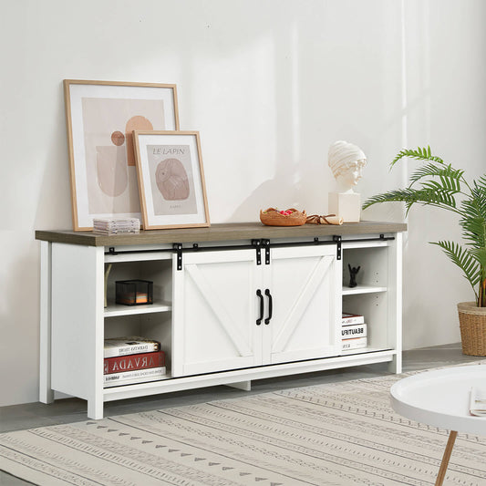 Modern TV Cabinet for 60-Inch TV Wooden Media Storage Shelves-White