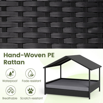 Wicker Dog House Outdoor Indoor with Canopy up to 60kg-Grey