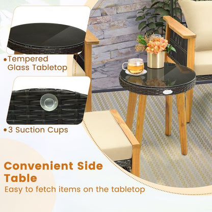 Wicker Woven Chair Set with Coffee Table and 2 Ottomans-Brown