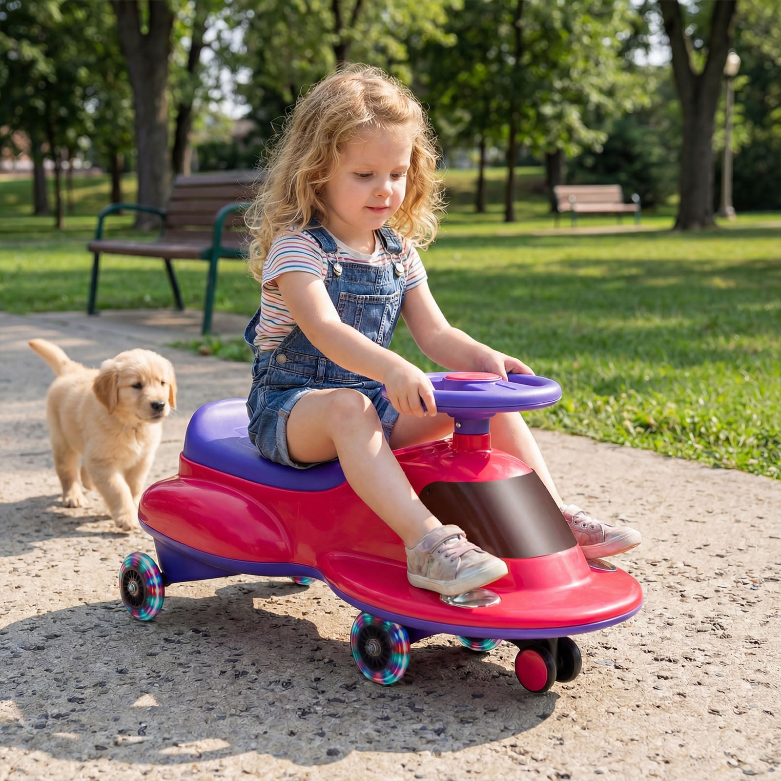 Wiggle Car with Under-seat Storage and LED Flashing Wheels-Pink