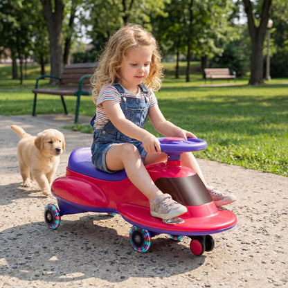 Wiggle Car with Under-seat Storage and LED Flashing Wheels-Pink