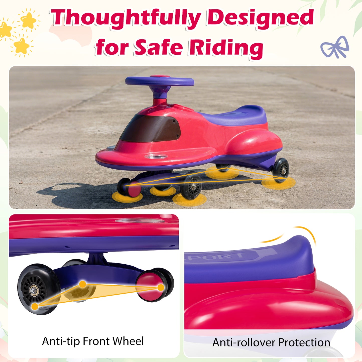 Wiggle Car with Under-seat Storage and LED Flashing Wheels-Pink