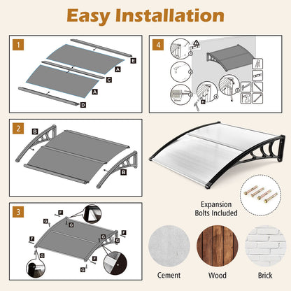 102 x 98 CM Window Door Awning Canopy-Transparent