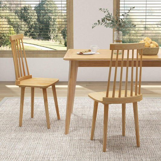 Windsor Dining Chairs Set of 2 with Natural Rubber Wood Legs and Non-slip Foot Pads-Natural