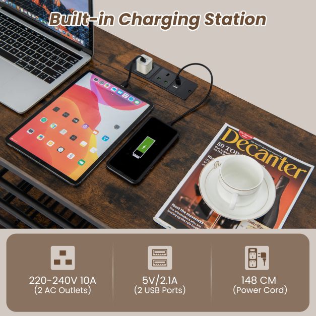 Wine Bar Cabinet 3-Tier Wine Rack with Shelves and Glass Holders-Brown