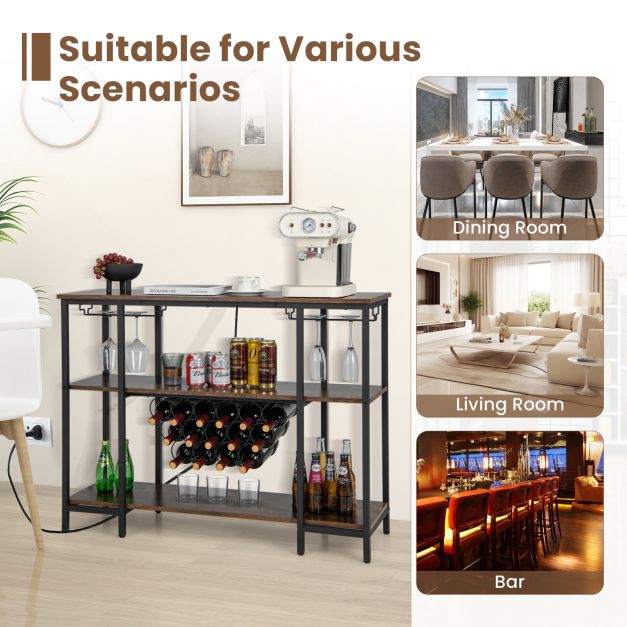 Wine Bar Cabinet Wine Rack with Bottle Racks and Storage Shelves-Brown
