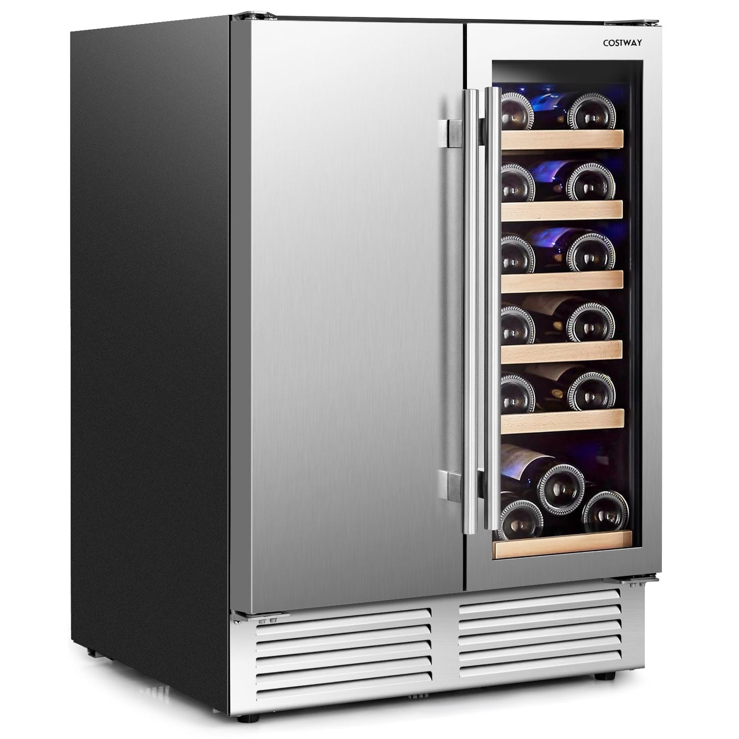 2-in-1 Beverage and Wine Cooler with Powerful Compressor-Silver