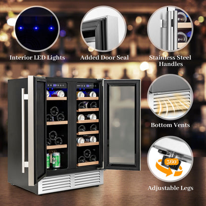 2-in-1 Beverage and Wine Cooler with Powerful Compressor-Silver