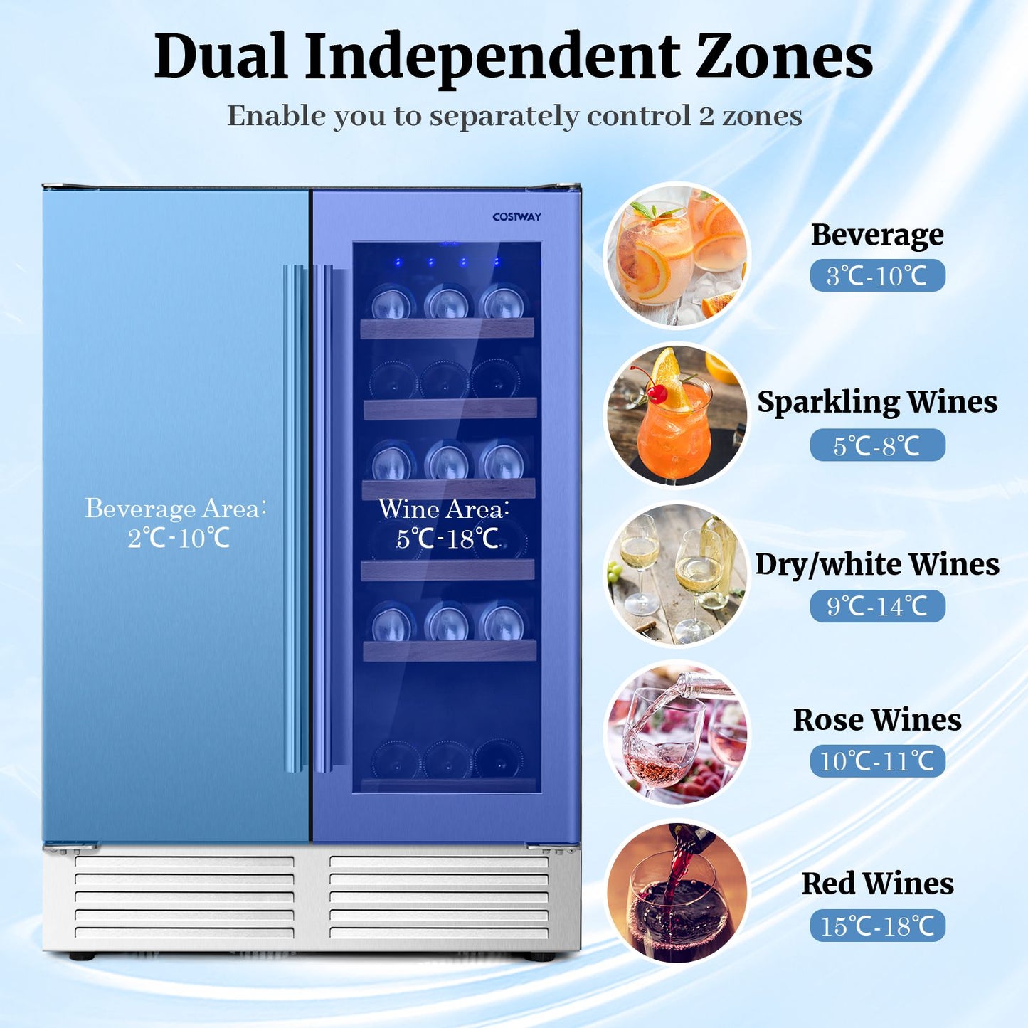 2-in-1 Beverage and Wine Cooler with Powerful Compressor-Silver