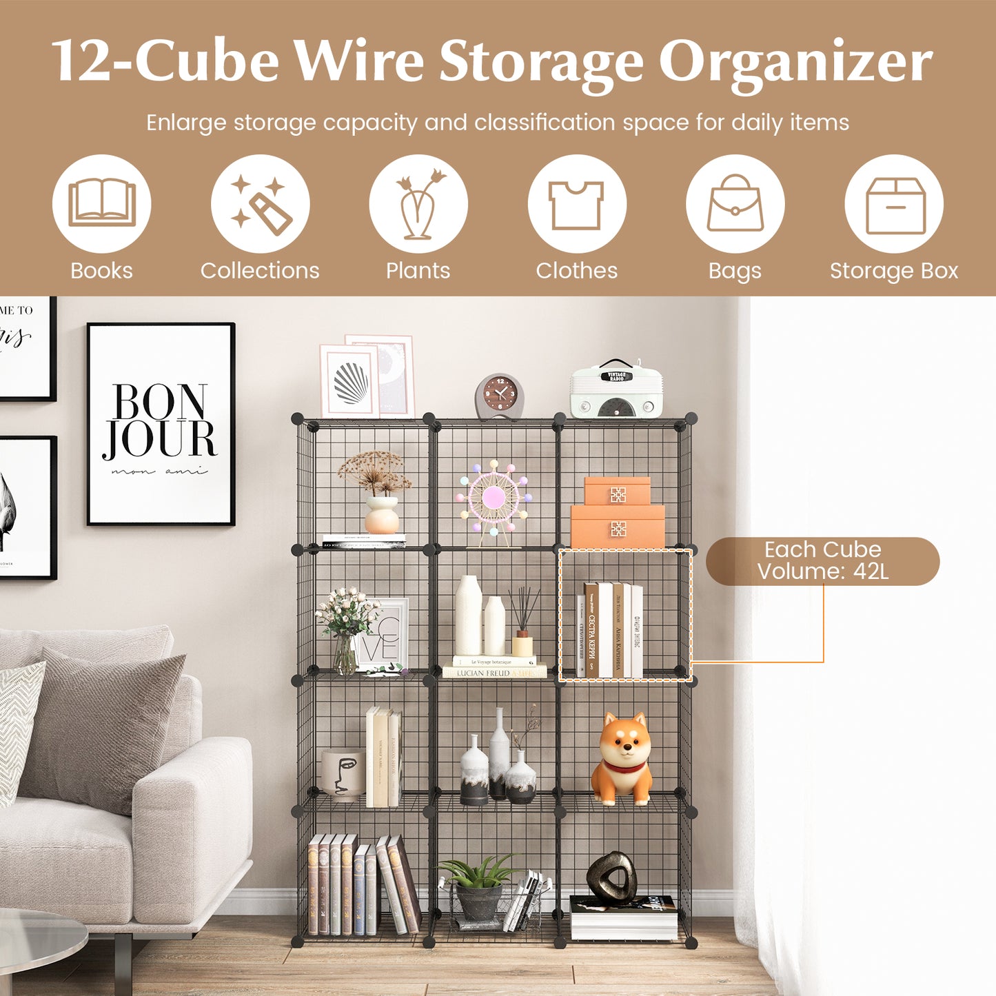 12 Wire Cube Storage Unit-Black
