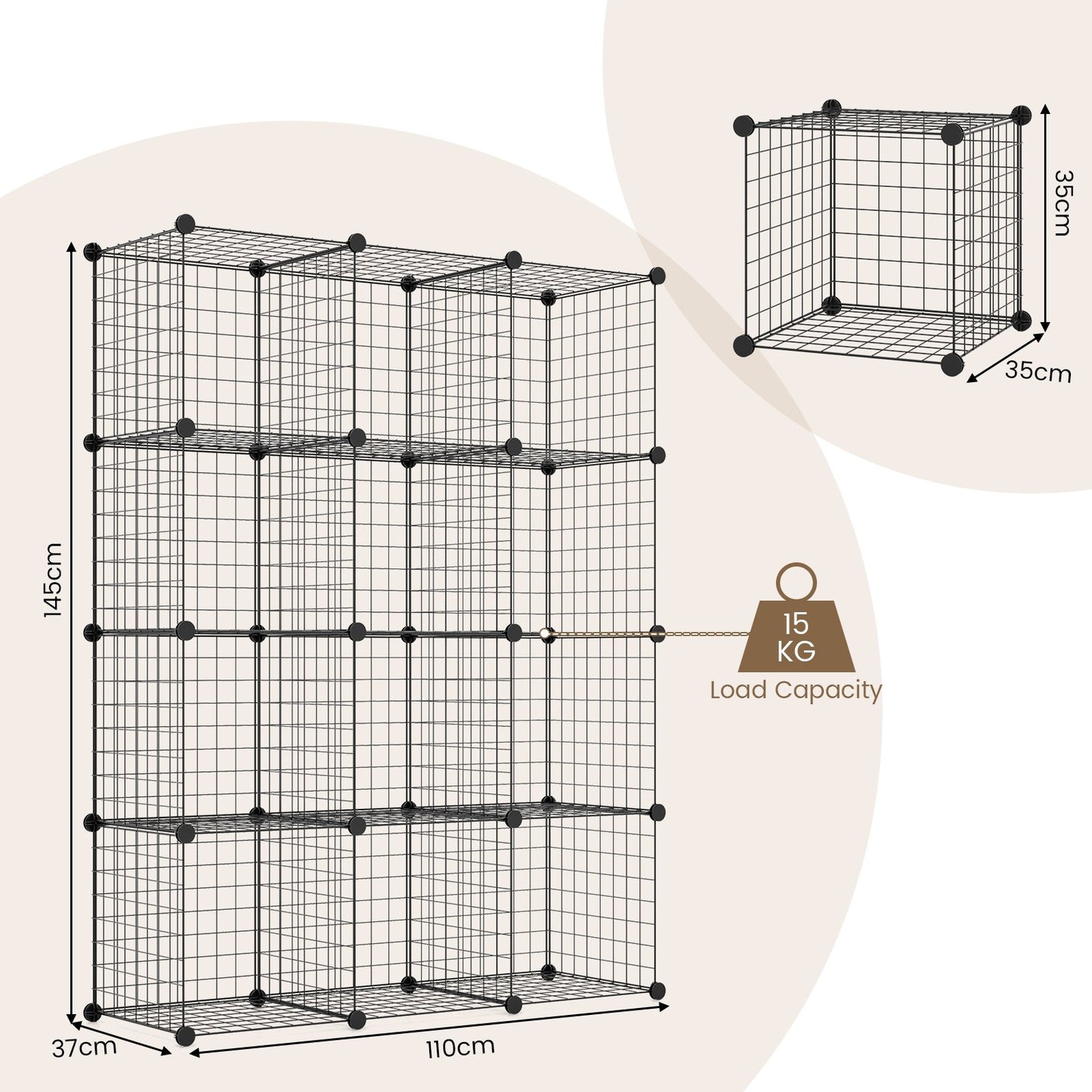 12 Wire Cube Storage Unit-Black