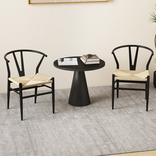 Wishbone Dining Chair Set of 2 with Y-Shaped Backrest and Woven Twine Seat-Beige