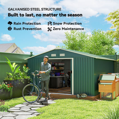 Outsunny 12.5 x 11.1ft Steel Sliding Door Storage Shed - Green