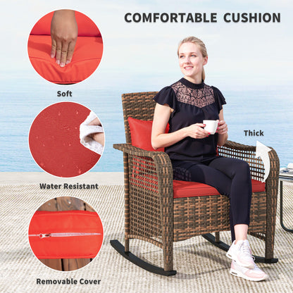 Fotel bujany Outsunny Rattan - czerwony