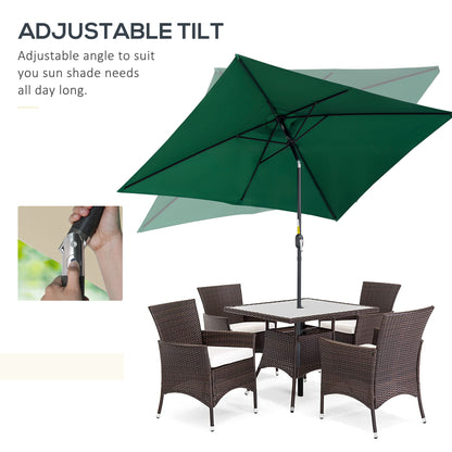 Outsunny 3x2m Patio Parasol ogrodowy Baldachim z aluminiową korbą odchylaną Prostokątny osłona przeciwsłoneczna Stal, zielony