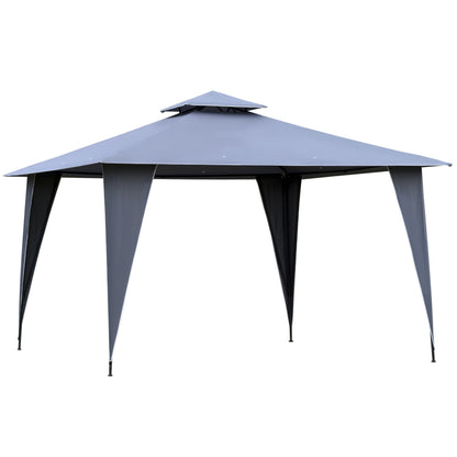 Outsunny 3.5 x 3.5m Side-Less Outdoor Canopy Tent Gazebo w/ 2-Tier Roof Steel Frame Garden Party Gathering Shelter Grey