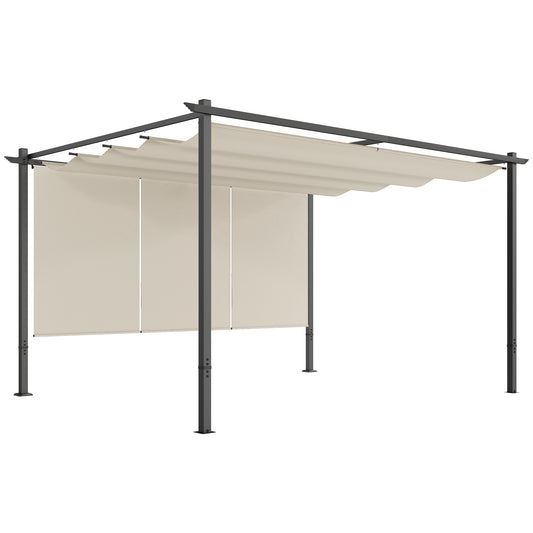 Outsunny 3 x 4m Metalowa pergola z chowanym dachem i roletą, montowana na ścianie lub wolnostojąca ogrodowa altana z baldachimem, UPF30+ zewnętrzna osłona przeciwsłoneczna, beżowa