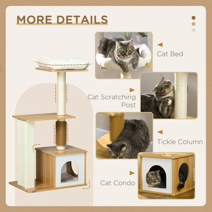 PawHut Cat Tree with Scratching Posts, Cat House, Cat Bed, Perches, 59.5 x 39.5 x 114cm - Oak Tone