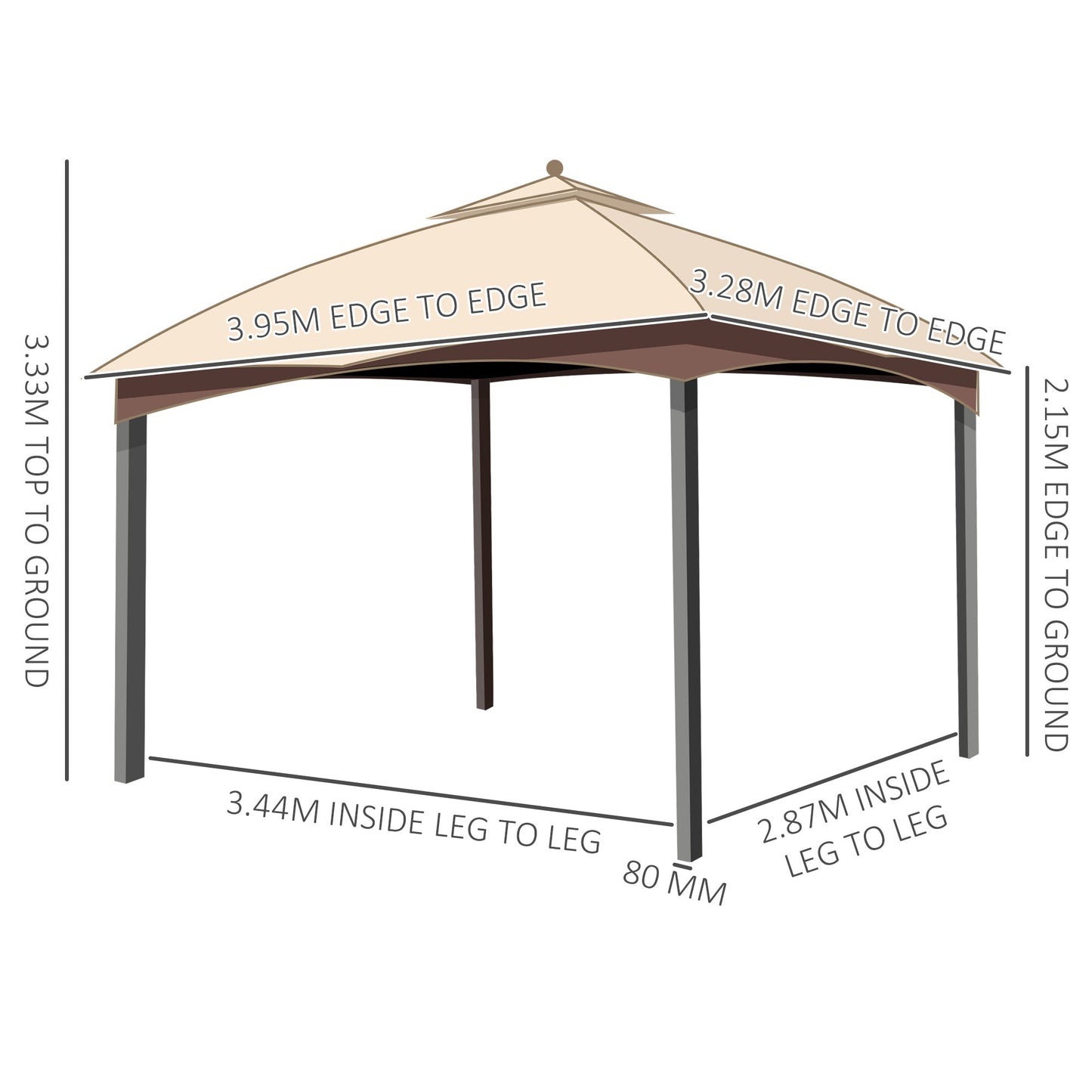 Outsunny 4 x 3(m) Patio Metal Gazebo, Garden Canopy Shelter with Double Tier Roof, Removable Netting and Curtains Marquee Tent, Khaki