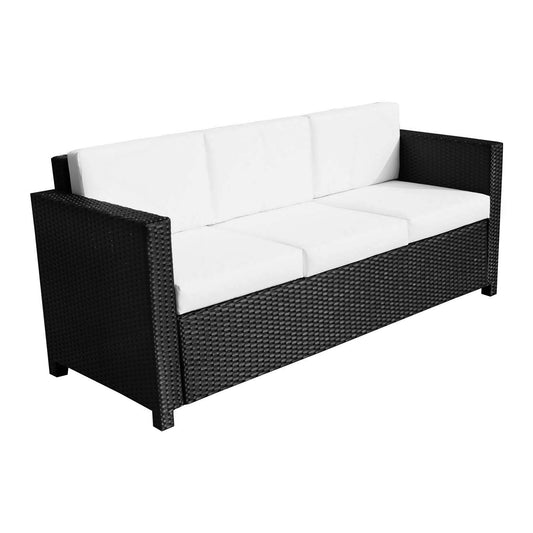 Outsunny Garden Rattan Sofa 3 Seater All-Weather Wicker Weave Metal Frame Chair with Fire Resistant Cushion - Black