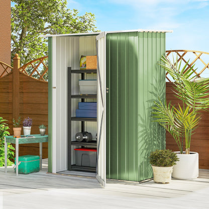 Outsunny 5ft x 3ft Metal Garden Storage Shed, Outdoor Tool Shed with Sloped Roof, Lockable Door for Tools, Equipment, Light Green