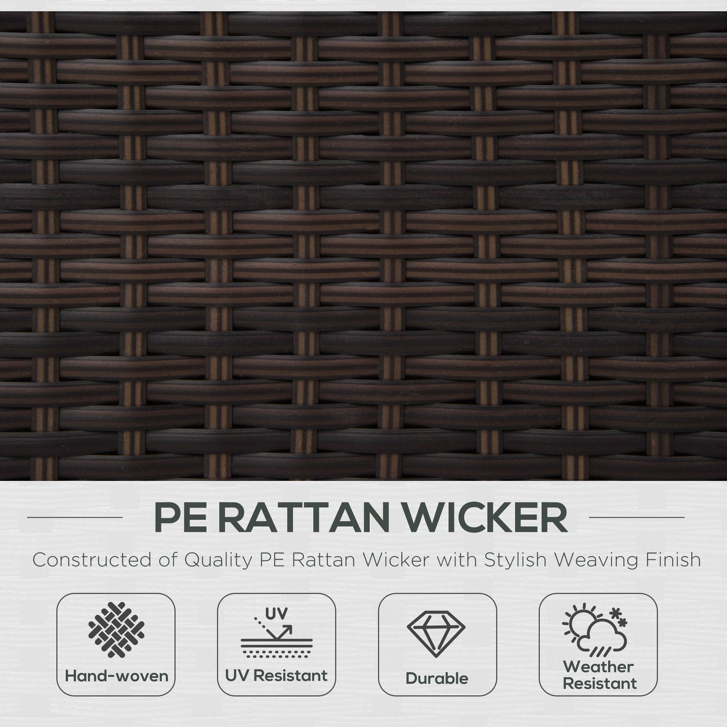 Outsunny Single Seater Rattan Chair, PE Wicker Garden Armchair with 10 cm Thickened Cushion, All-Weather Rattan Garden Chair with Armrests, Brown