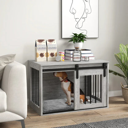 PawHut 80cm Dog Crate Furniture with Removable Cushion for Large Dogs- Grey