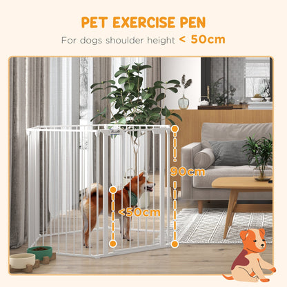 PawHut Dog Playpen, Foldable Dog Pen, Metal Rabbit Run, Pet Crate Fence with Door for Indoor and Outdoor, 90H x 123L x 102Wcm, White