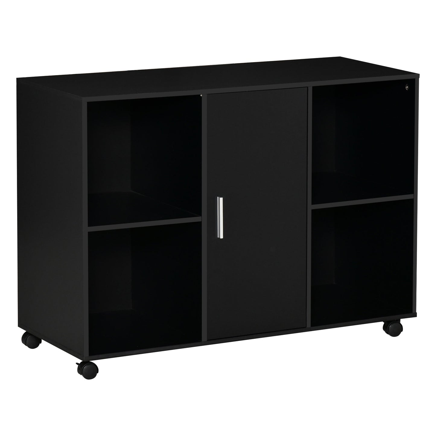 Vinsetto Mobile Office File Cabinet, Lateral Stationery Storage Cabinet, Printer Stand with Wheels, Kitchen Cabinet with Open Shelf and Cupboard, Black