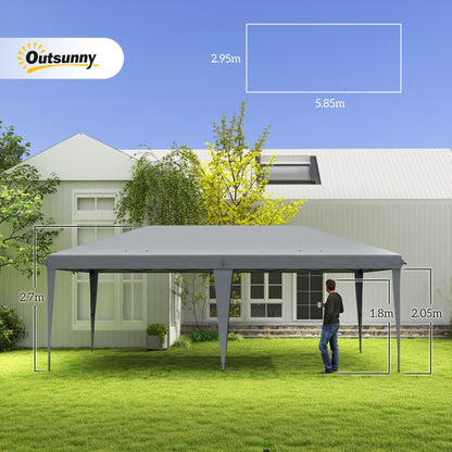 Outsunny Pop Up Gazebo 3 x 6m, Foldable Canopy Tent, Height Adjustable Wedding Awning Canopy w/ Carrying Bag, Grey